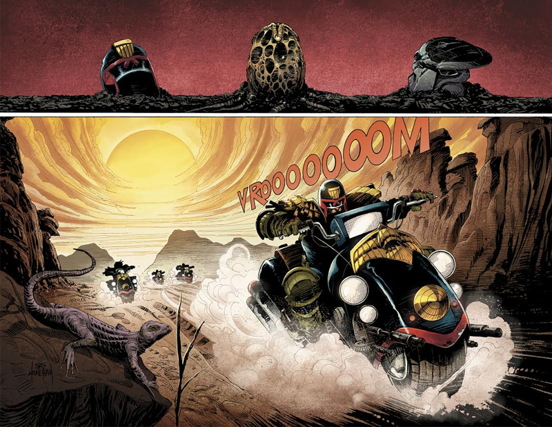 Interior artwork from Predator vs Judge Dredd vs Aliens #1, by Chris Mooneyham.